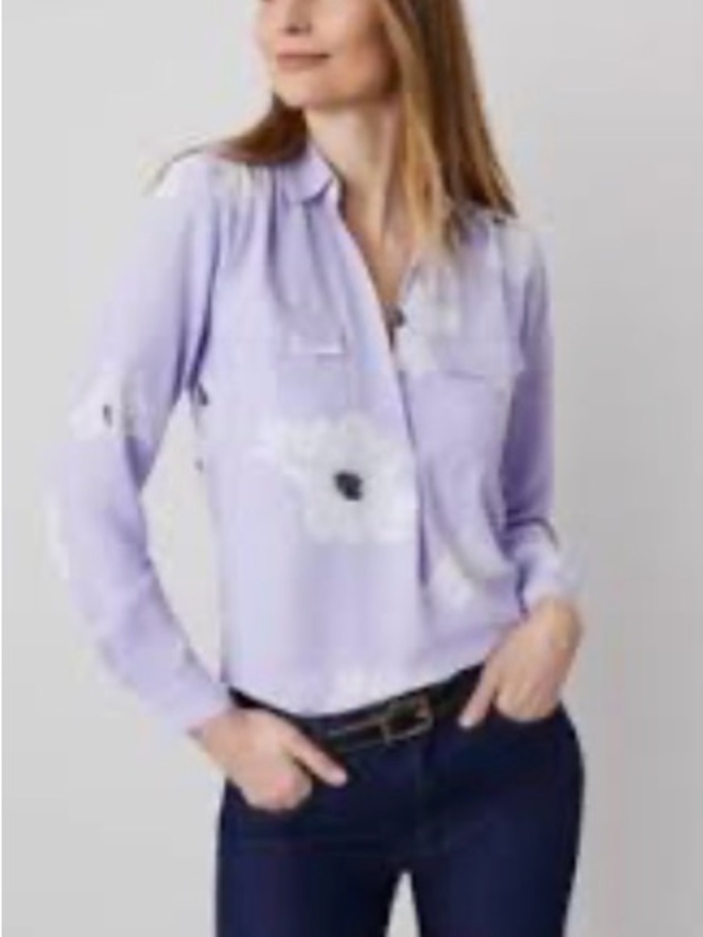 Ann Taylor Lavender Floral Button-Down Shirt - Camp Shirt XL